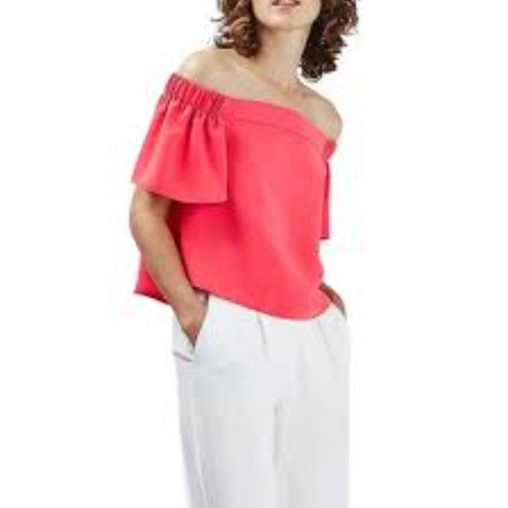 TOPSHOP OFF-SHOULDER WOMEN PINK FLUTTER SHORT SLEEVES SIZE US 4 PRE-OWNED